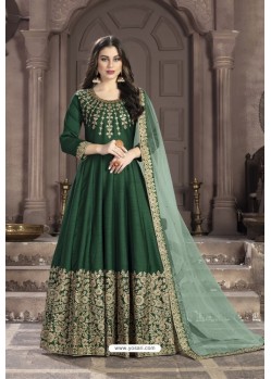 Dark Green Adda Silk Embroidered Anarkali Suit