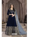 Navy Blue Adda Silk Embroidered Anarkali Suit