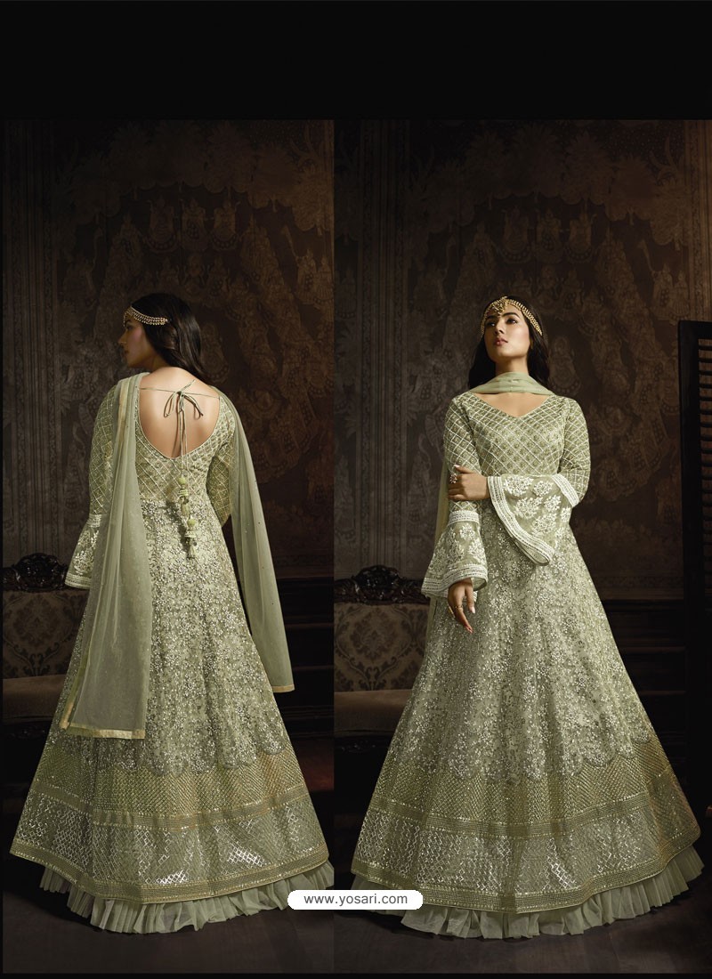 Sea Green Soft Net Designer Anarkali Suit