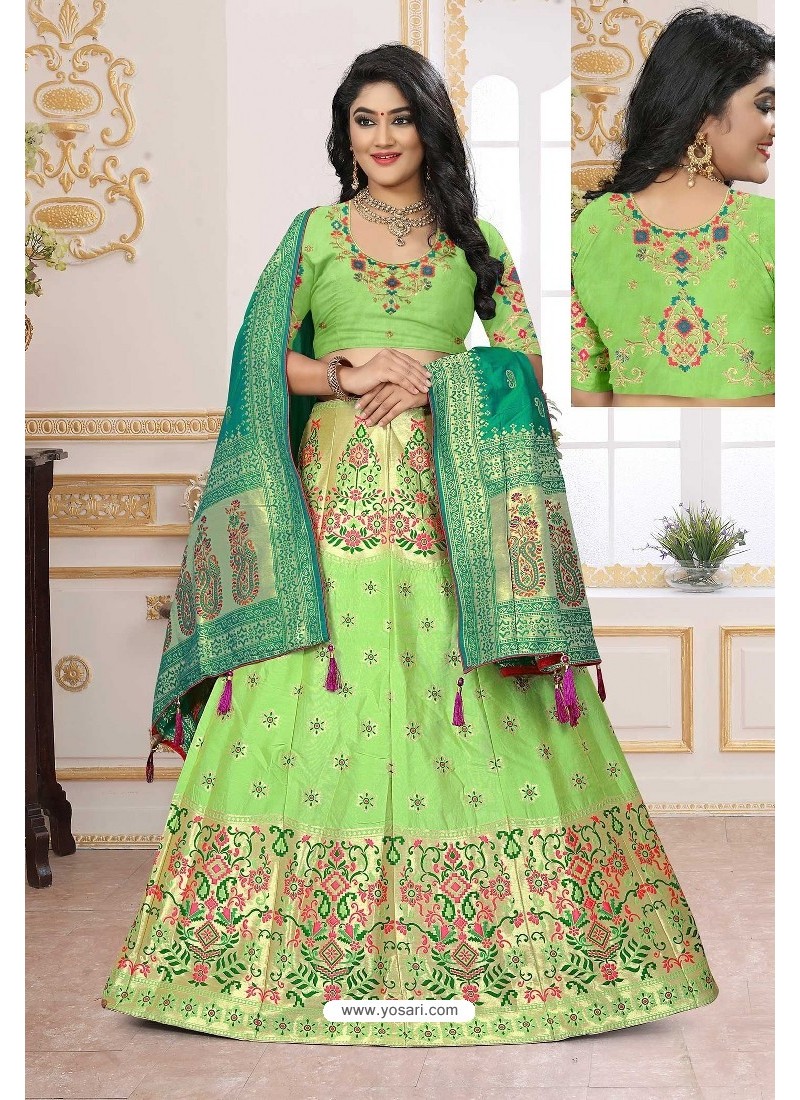 Parrot Green Silk Jacquard Designer Lehenga Choli