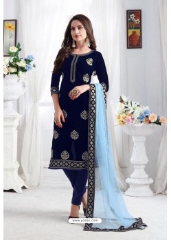 Navy Blue Georgette Party Wear Straight Suit