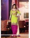 Lime Green And Magenta Georgette Punjabi Suit