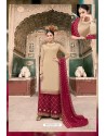Light Beige And Maroon Soft Georgette Embroidered Palazzo Suit