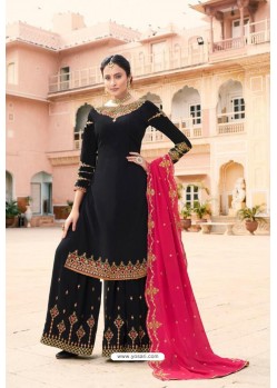 Black Soft Georgette Embroidered Palazzo Suit