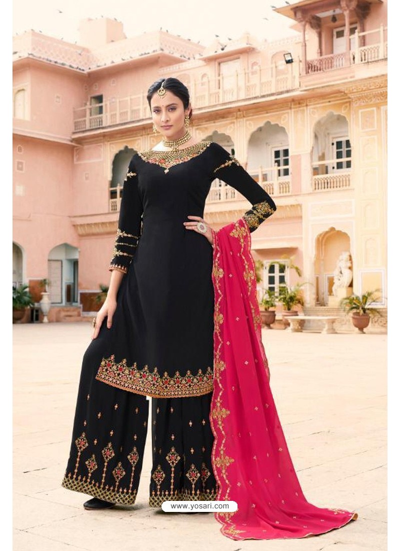 Black Soft Georgette Embroidered Palazzo Suit