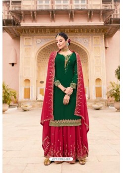 Dark Green And Reddish Pink Georgette Embroidered Palazzo Suit