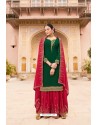 Dark Green And Reddish Pink Georgette Embroidered Palazzo Suit