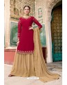 Red And Beige Soft Georgette Embroidered Palazzo Suit