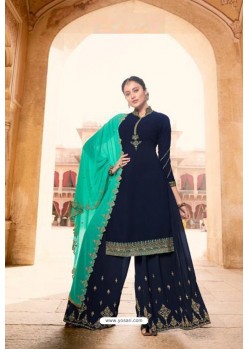 Navy Blue Soft Georgette Embroidered Palazzo Suit