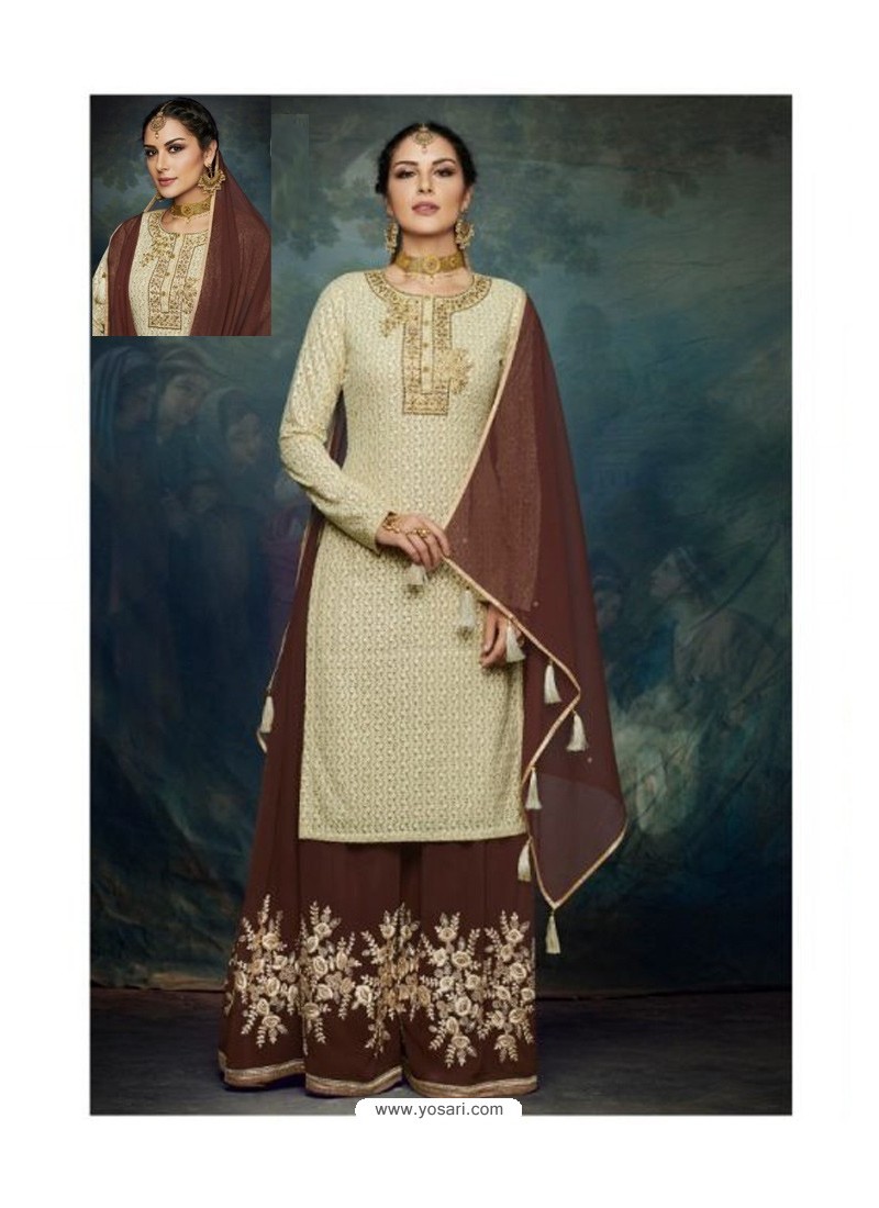 Coffee And Tusser Georgette Designer Palazzo Suit