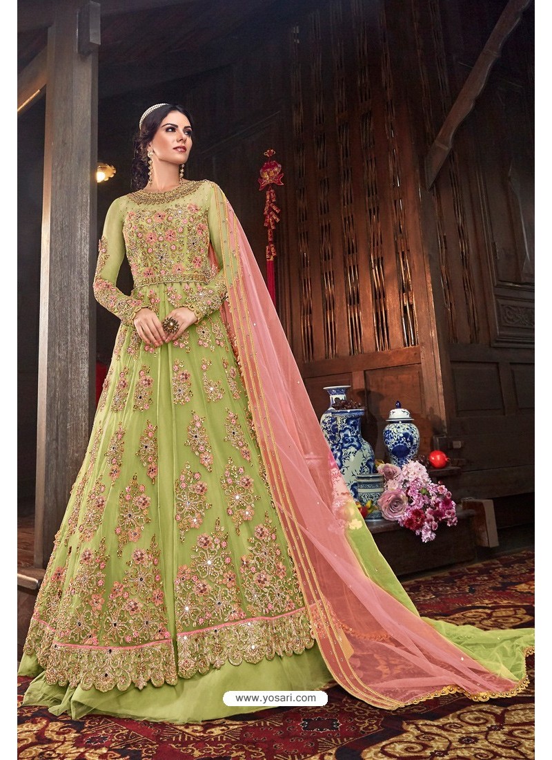 Green Butterfly Net Designer Anarkali Suit