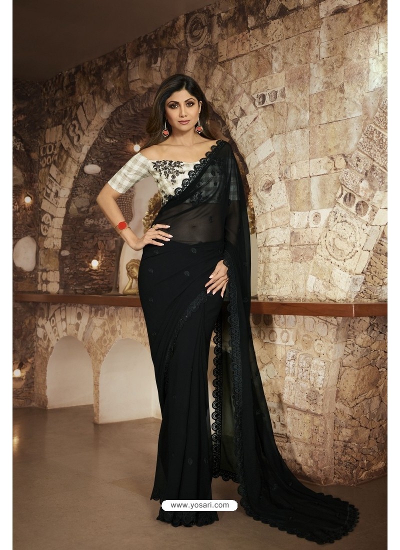 Black Barfi Silk Designer Saree