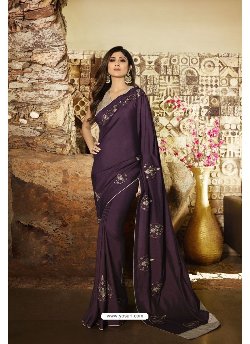 Purple Barfi Silk Designer Saree