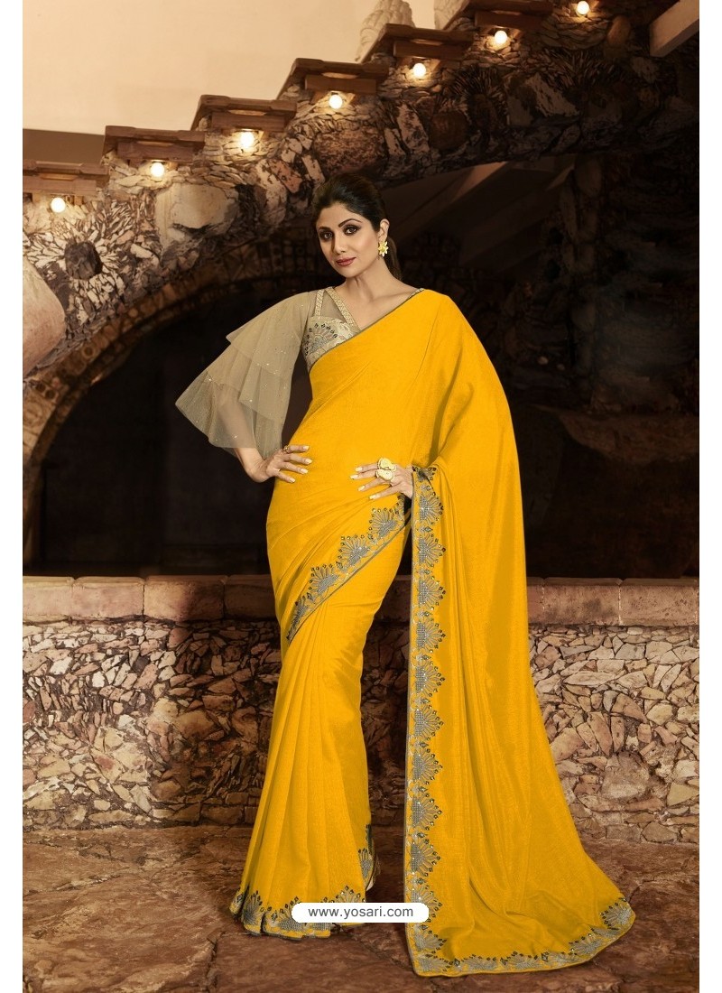 Yellow Barfi Silk Designer Saree