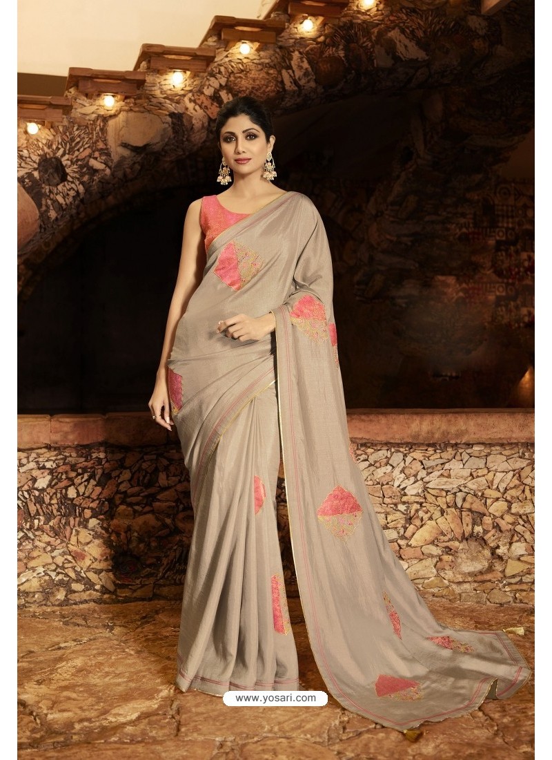 Buy Latest Taupe Barfi Silk Designer Saree | Designer Sarees