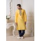 Yellow And Blue Mysore Silk Kurta Pajama
