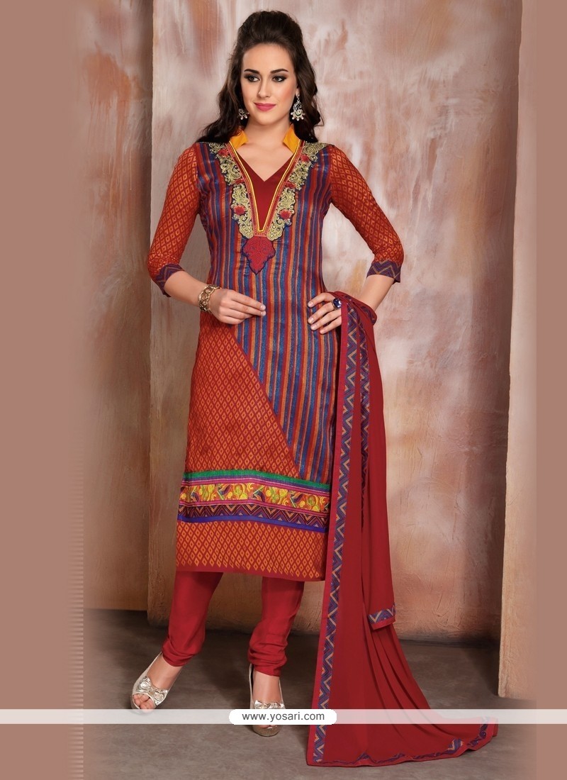 Multi Colour Raw Silk Churidar Designer Suit