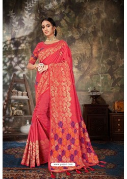 Crimson Banarasi Silk Designer Saree