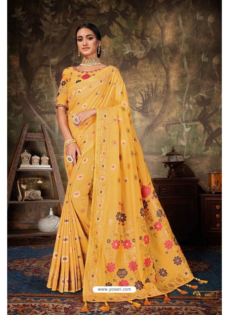 Yellow Banarasi Silk Designer Saree