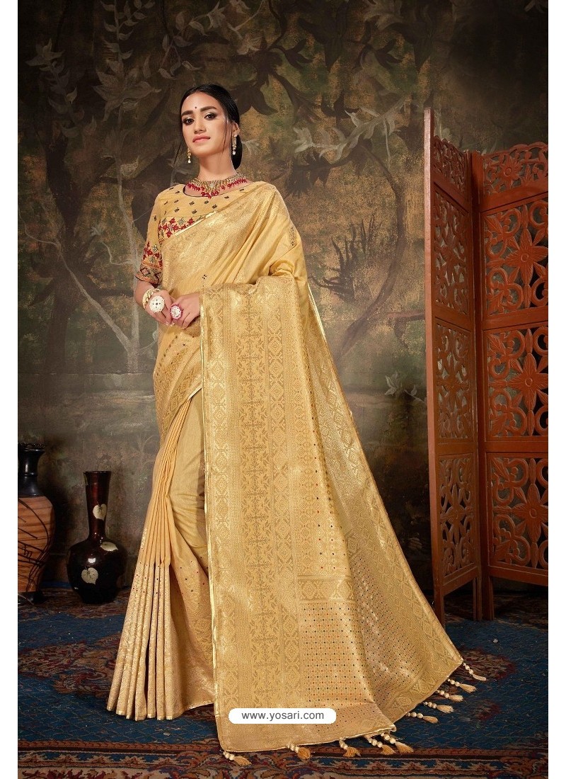 Light Beige Banarasi Silk Designer Saree