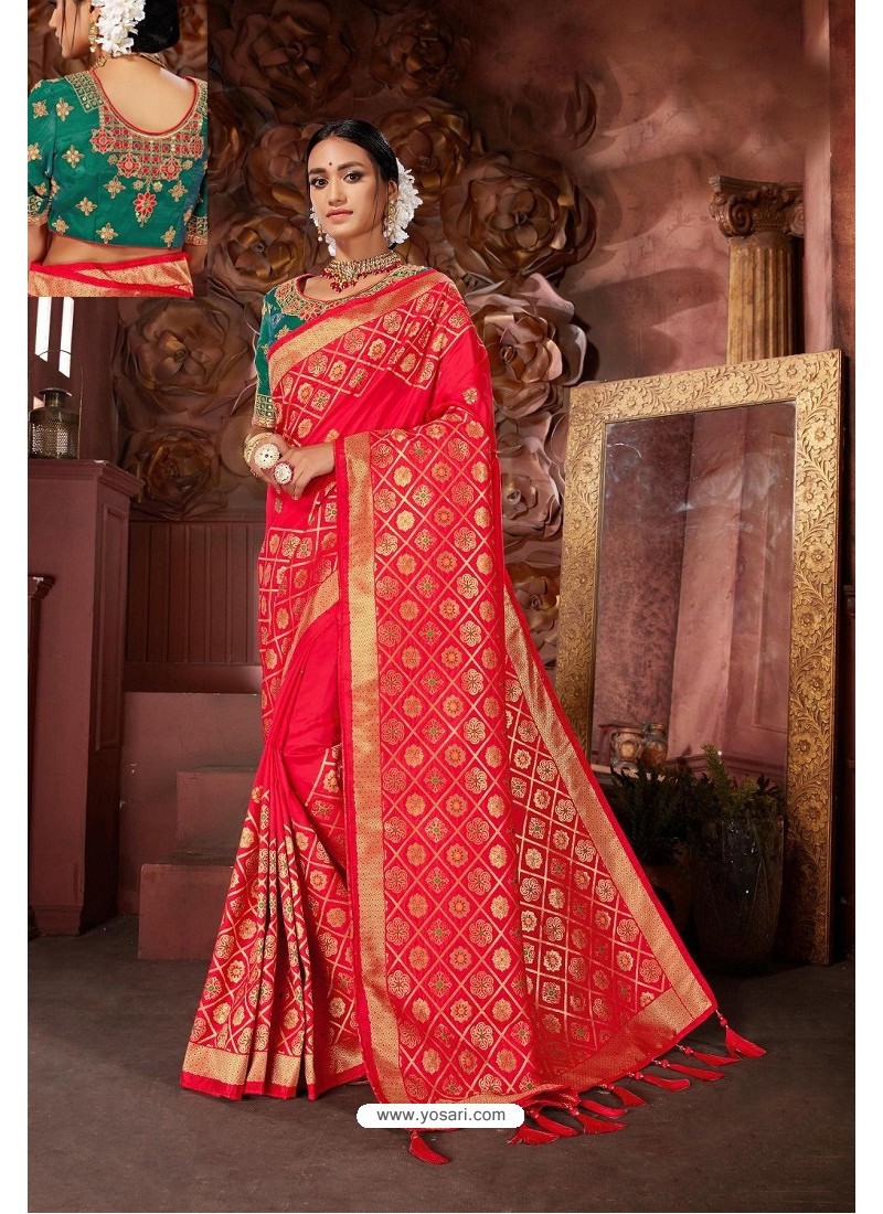 Red Banarasi Silk Jacquard Work Designer Saree