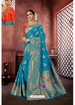 Blue Banarasi Silk Jacquard Work Designer Saree