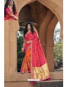 Fuchsia And Orange Silk Heavy Embroidered Wedding Saree