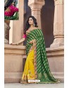 Dark Green And Yellow Silk Heavy Embroidered Wedding Saree