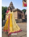 Cream And Yellow Silk Heavy Embroidered Wedding Saree