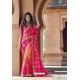 Rani And Orange Silk Heavy Embroidered Wedding Saree