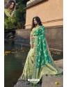 Mint And Green Silk Heavy Embroidered Wedding Saree