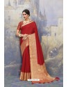 Red Silk Designer Jacquard Worked Saree