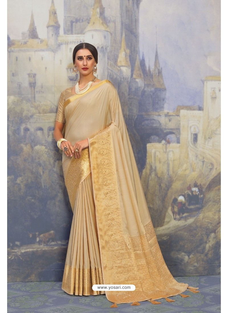 Light Beige Silk Designer Jacquard Worked Saree