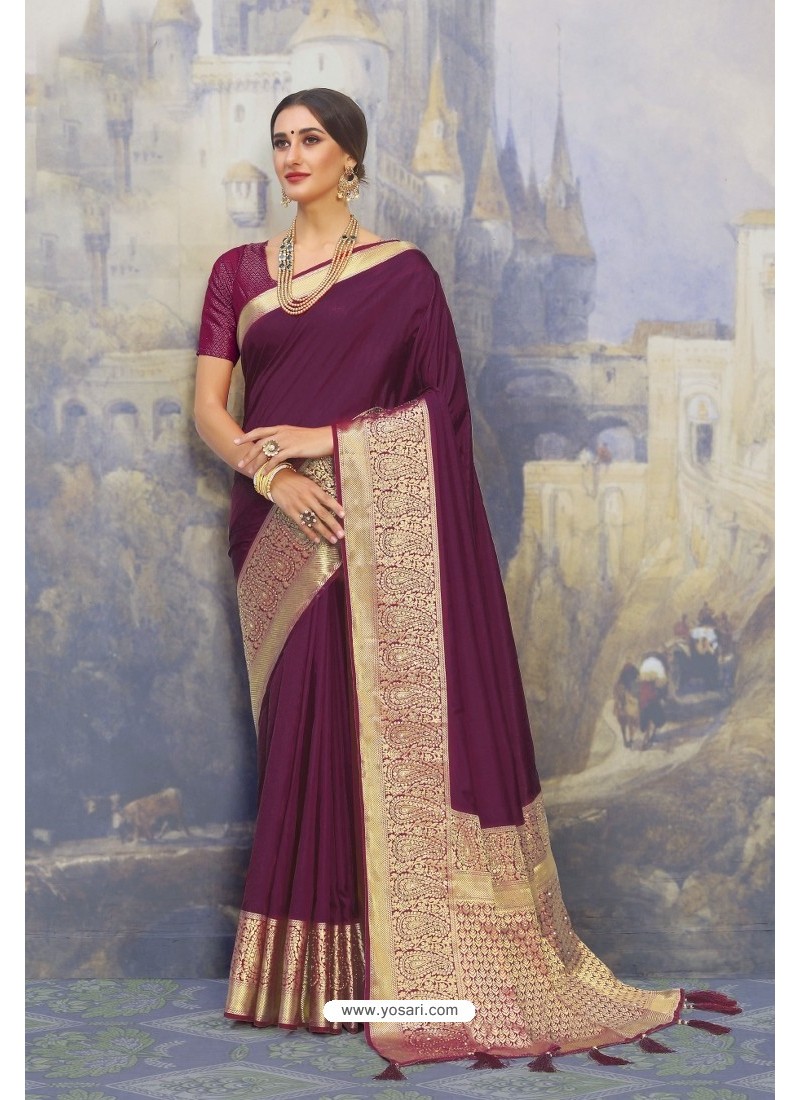 Purple Silk Designer Jacquard Worked Saree
