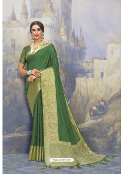 Forest Green Silk Designer Jacquard Worked Saree