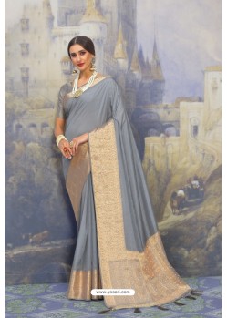 Grey Silk Designer Jacquard Worked Saree