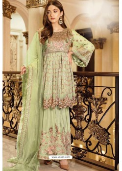 Green Faux Georgette Embroidered Straight Suit