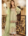 Green Faux Georgette Embroidered Straight Suit