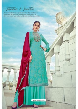 Sky Blue Pure Banarasi Jacquard Palazzo Suit