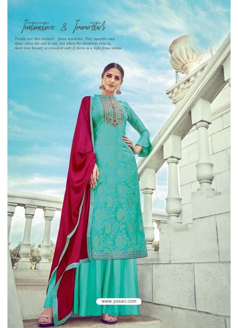 Sky Blue Pure Banarasi Jacquard Palazzo Suit