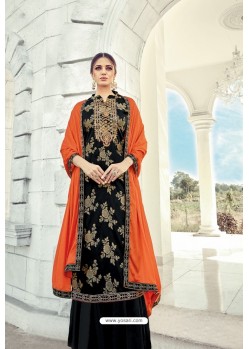 Black Pure Banarasi Jacquard Palazzo Suit