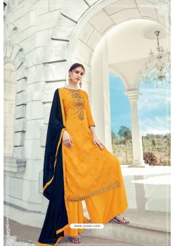 Yellow Pure Banarasi Jacquard Palazzo Suit
