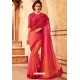 Red And Multi Raibow Silk Designer Saree