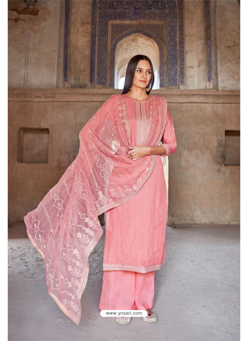 Light Pink Viscose Muslin Casual Wear Palazzo Suit