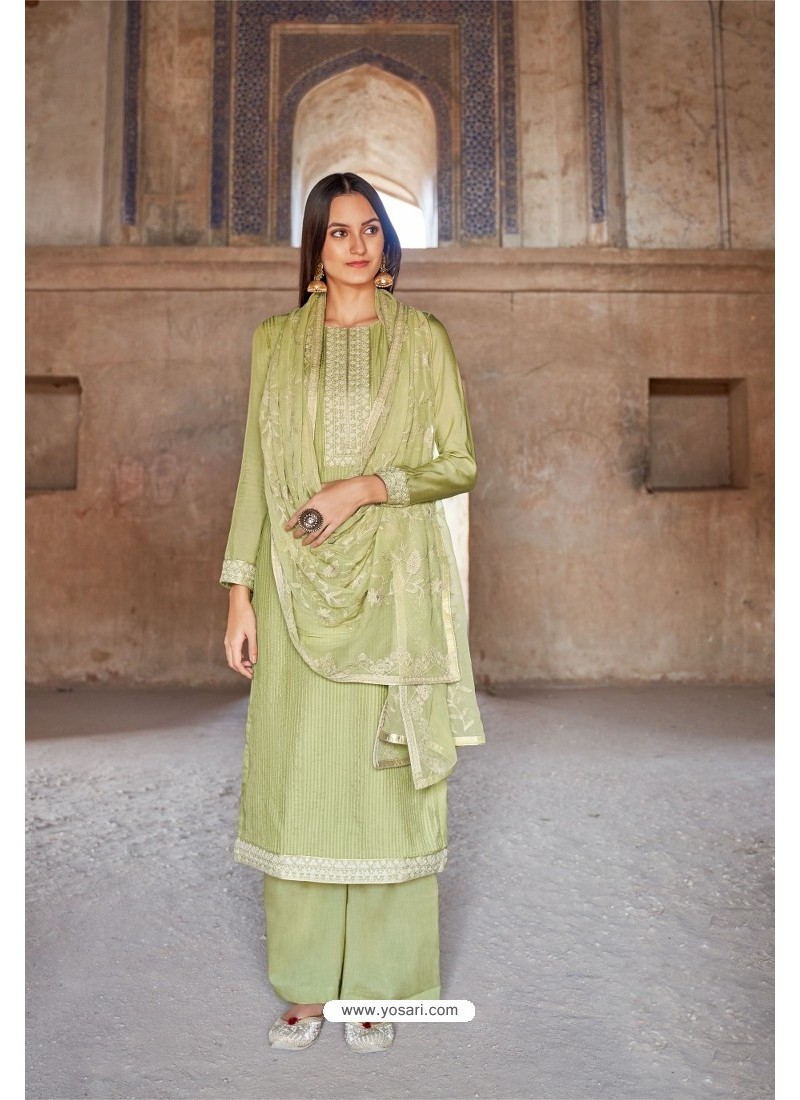 Olive Green Viscose Muslin Casual Wear Palazzo Suit
