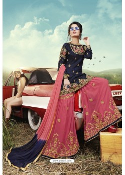 Navy And Pink Party Wear Satin Sharara Suit