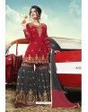 Red And Grey Party Wear Satin Sharara Suit