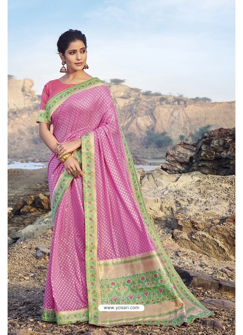 Hot Pink Chanderi Silk Printed Saree