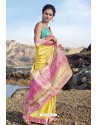 Yellow Chanderi Silk Printed Saree