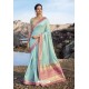 Sky Blue Chanderi Silk Printed Saree